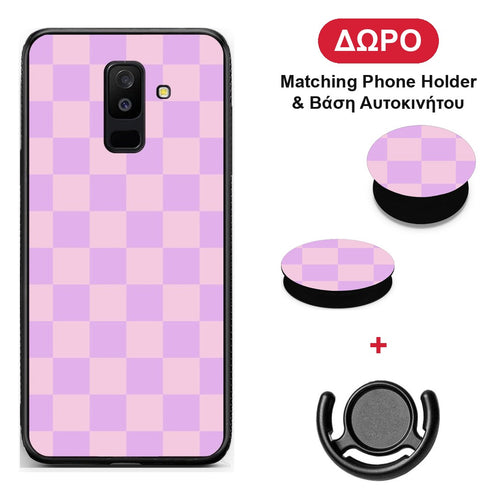 Lavender and Pink Checkerboard - Samsung Galaxy A6+ 2018 θήκη + Δώρο Phone Holder & Βάση Αυτοκινήτου