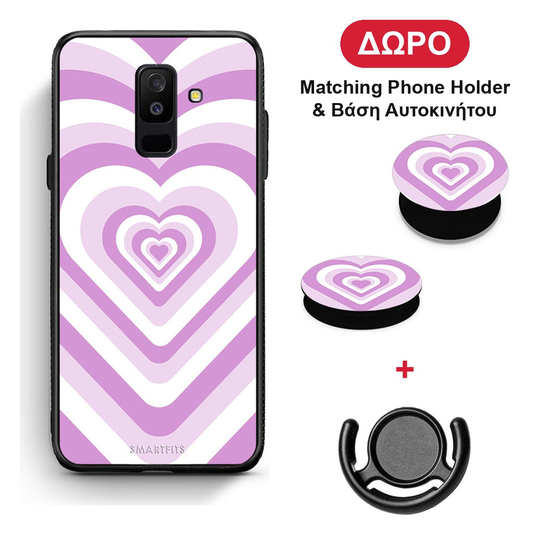 Lilac Hearts - Samsung Galaxy A6+ 2018 θήκη + Δώρο Phone Holder & Βάση Αυτοκινήτου