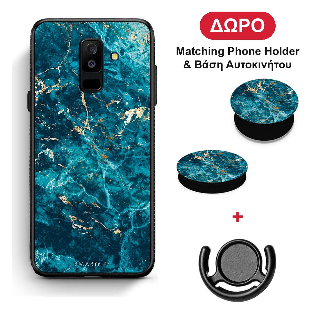 Marble Blue - Samsung Galaxy A6+ 2018 θήκη + Δώρο Phone Holder & Βάση Αυτοκινήτου
