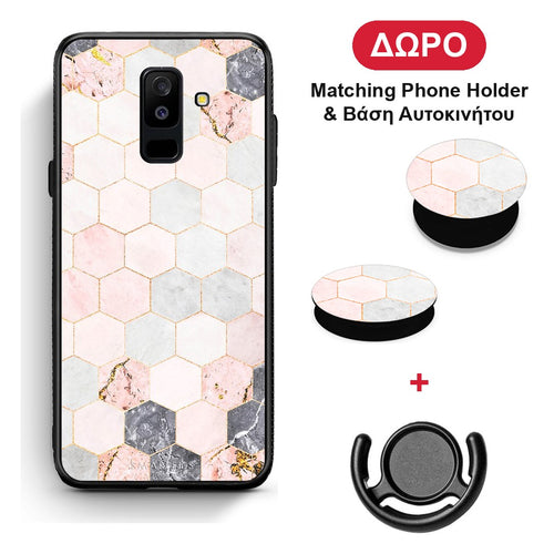 Marble Hexagon Pink - Samsung Galaxy A6+ 2018 θήκη + Δώρο Phone Holder & Βάση Αυτοκινήτου