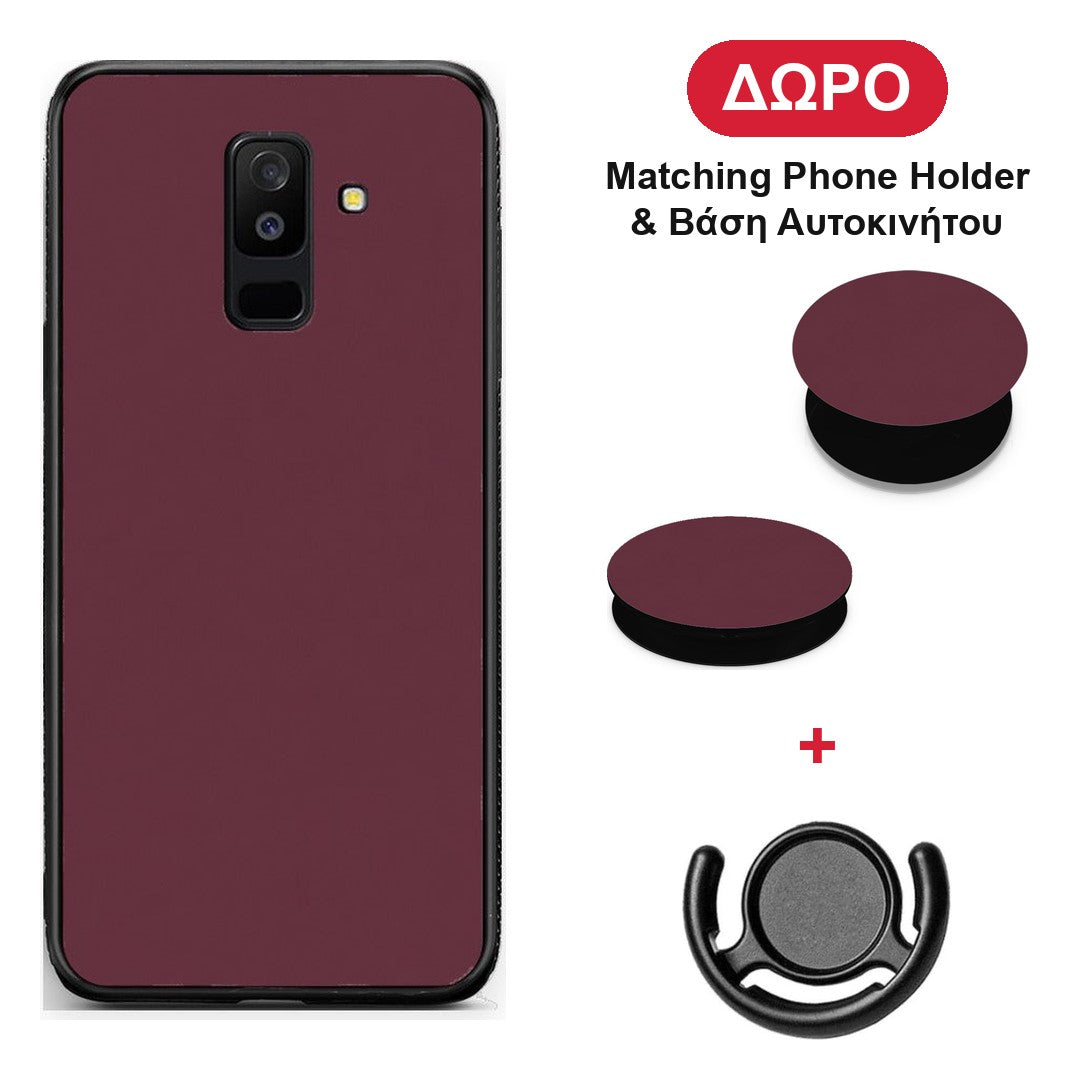 Muted Burgundy - Samsung Galaxy A6+ 2018 θήκη + Δώρο Phone Holder & Βάση Αυτοκινήτου