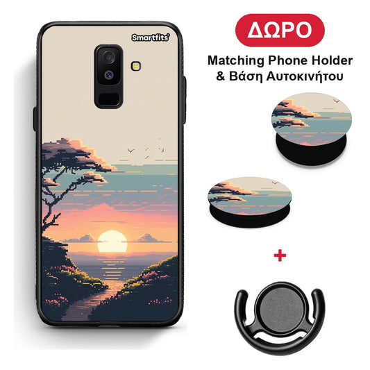 Pixel Sunset - Samsung Galaxy A6+ 2018 θήκη + Δώρο Phone Holder & Βάση Αυτοκινήτου