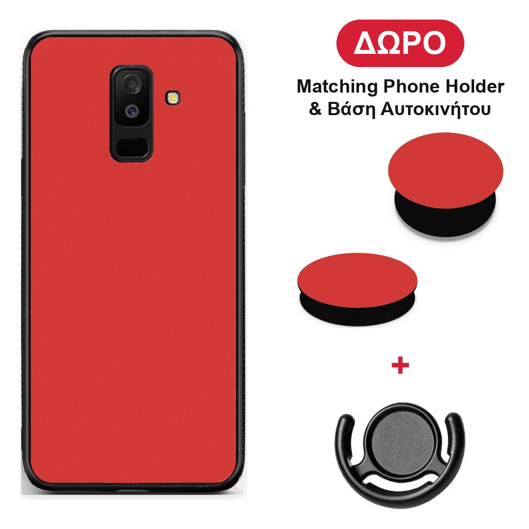 Poppy Red - Samsung Galaxy A6+ 2018 θήκη + Δώρο Phone Holder & Βάση Αυτοκινήτου