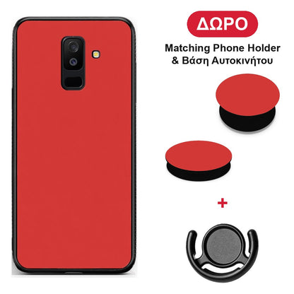 Poppy Red - Samsung Galaxy A6+ 2018 θήκη + Δώρο Phone Holder & Βάση Αυτοκινήτου