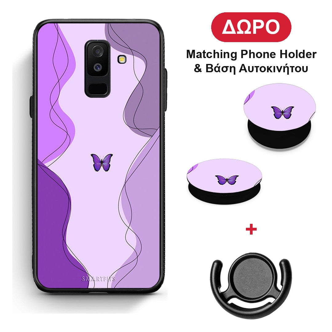 Purple Mariposa - Samsung Galaxy A6+ 2018 θήκη + Δώρο Phone Holder & Βάση Αυτοκινήτου