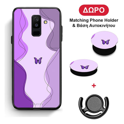 Purple Mariposa - Samsung Galaxy A6+ 2018 θήκη + Δώρο Phone Holder & Βάση Αυτοκινήτου