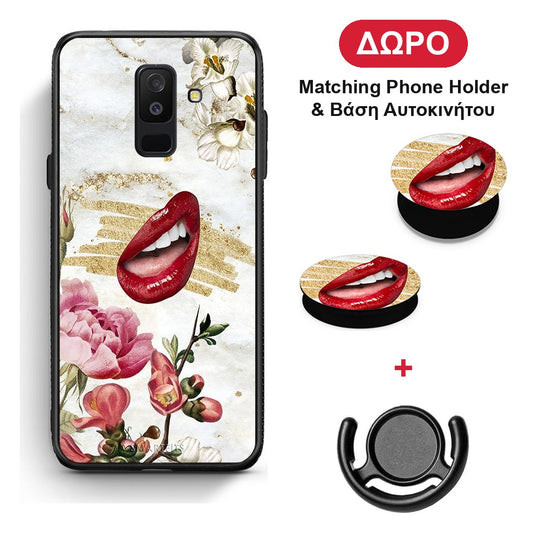 Red Lips - Samsung Galaxy A6+ 2018 θήκη + Δώρο Phone Holder & Βάση Αυτοκινήτου