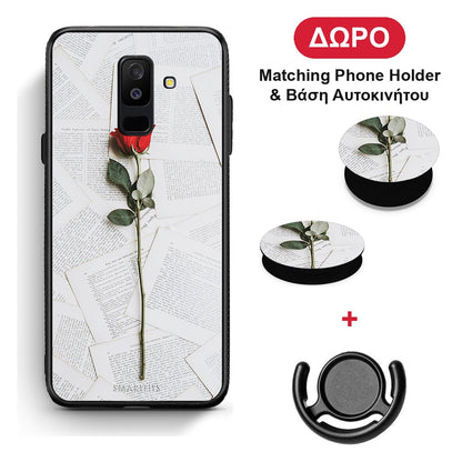 Red Rose - Samsung Galaxy A6+ 2018 θήκη + Δώρο Phone Holder & Βάση Αυτοκινήτου