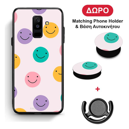 Smiley Faces - Samsung Galaxy A6+ 2018 θήκη + Δώρο Phone Holder & Βάση Αυτοκινήτου