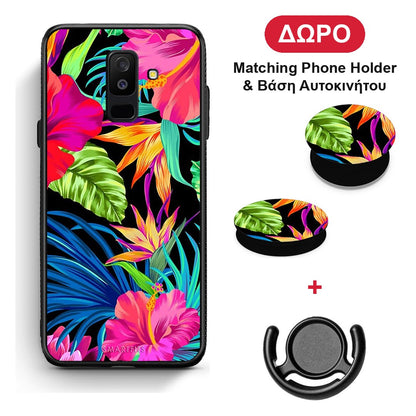 Tropical Flowers - Samsung Galaxy A6+ 2018 θήκη + Δώρο Phone Holder & Βάση Αυτοκινήτου