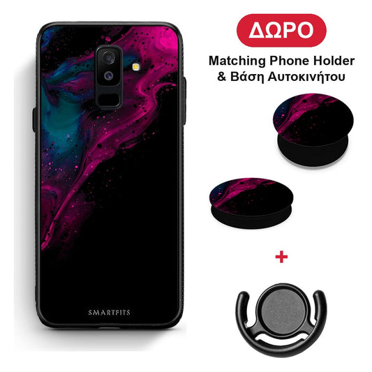 Watercolor Pink Black - Samsung Galaxy A6+ 2018 θήκη + Δώρο Phone Holder & Βάση Αυτοκινήτου