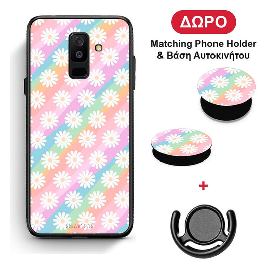 White Daisies - Samsung Galaxy A6+ 2018 θήκη + Δώρο Phone Holder & Βάση Αυτοκινήτου