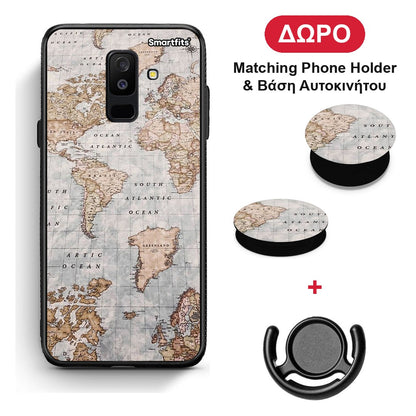 World Map - Samsung Galaxy A6+ 2018 θήκη + Δώρο Phone Holder & Βάση Αυτοκινήτου