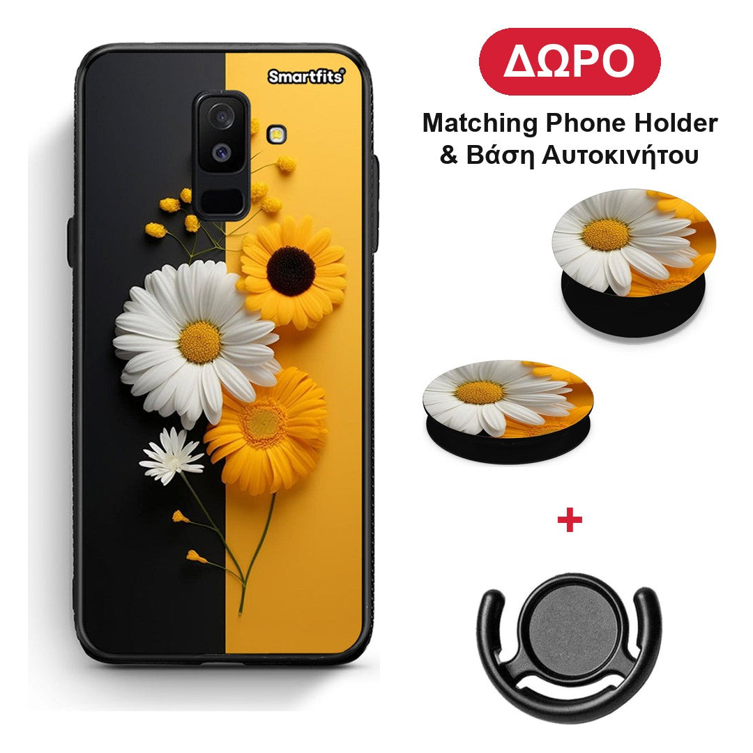 Yellow Daisies - Samsung Galaxy A6+ 2018 θήκη + Δώρο Phone Holder & Βάση Αυτοκινήτου