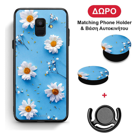 Real Daisies - Samsung Galaxy A6 2018 θήκη + Δώρο Phone Holder & Βάση Αυτοκινήτου