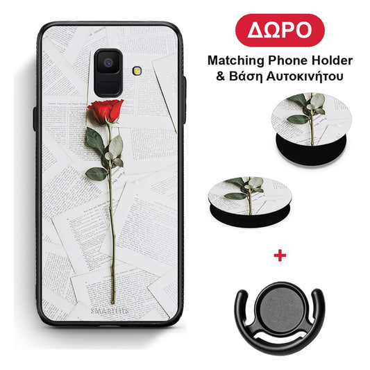 Red Rose - Samsung Galaxy A6 2018 θήκη + Δώρο Phone Holder & Βάση Αυτοκινήτου