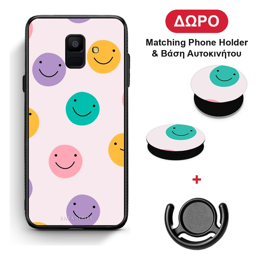 Smiley Faces - Samsung Galaxy A6 2018 θήκη + Δώρο Phone Holder & Βάση Αυτοκινήτου