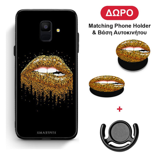 Valentine Golden - Samsung Galaxy A6 2018 θήκη + Δώρο Phone Holder & Βάση Αυτοκινήτου