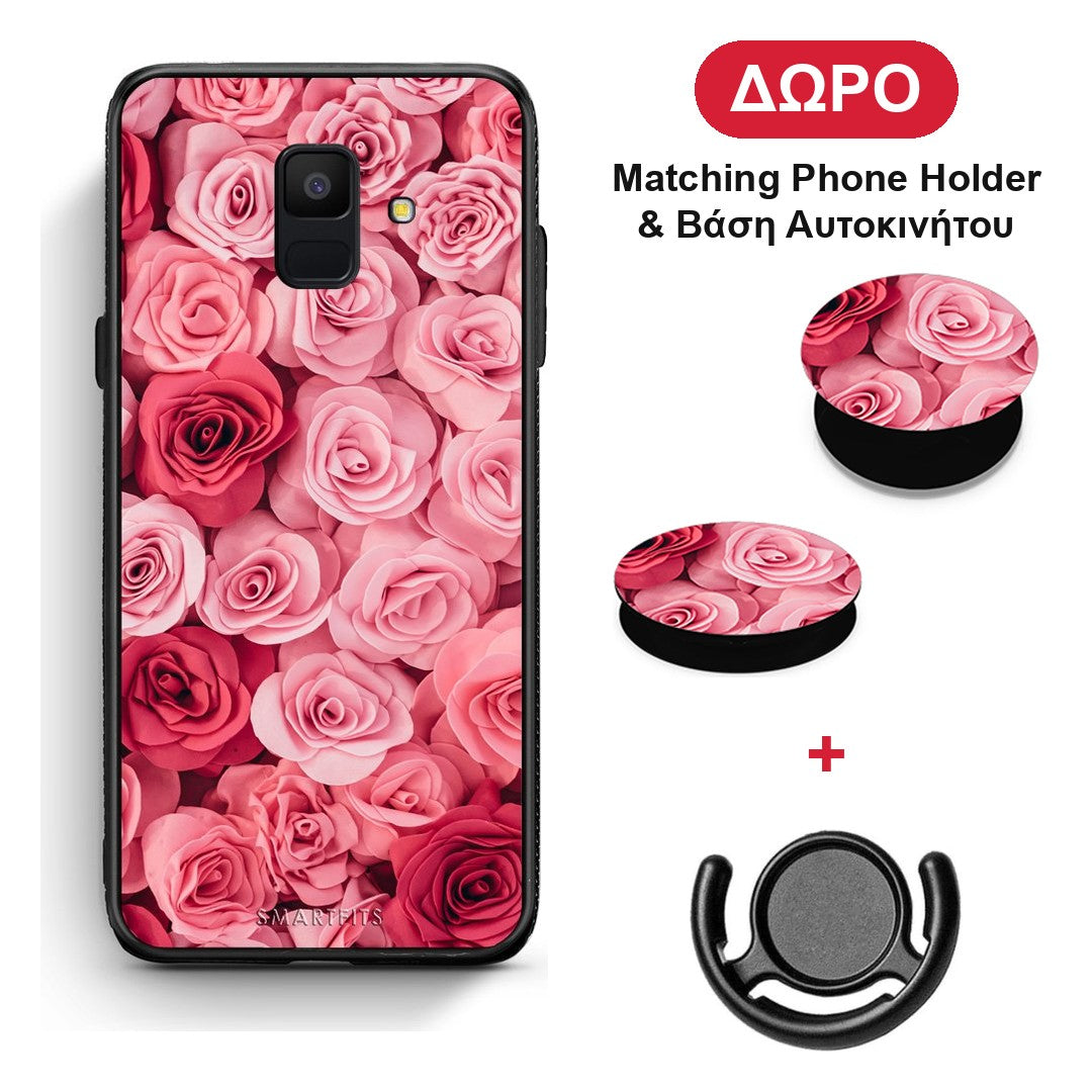 Valentine RoseGarden - Samsung Galaxy A6 2018 θήκη + Δώρο Phone Holder & Βάση Αυτοκινήτου