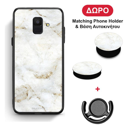 White Gold Marble - Samsung Galaxy A6 2018 θήκη + Δώρο Phone Holder & Βάση Αυτοκινήτου