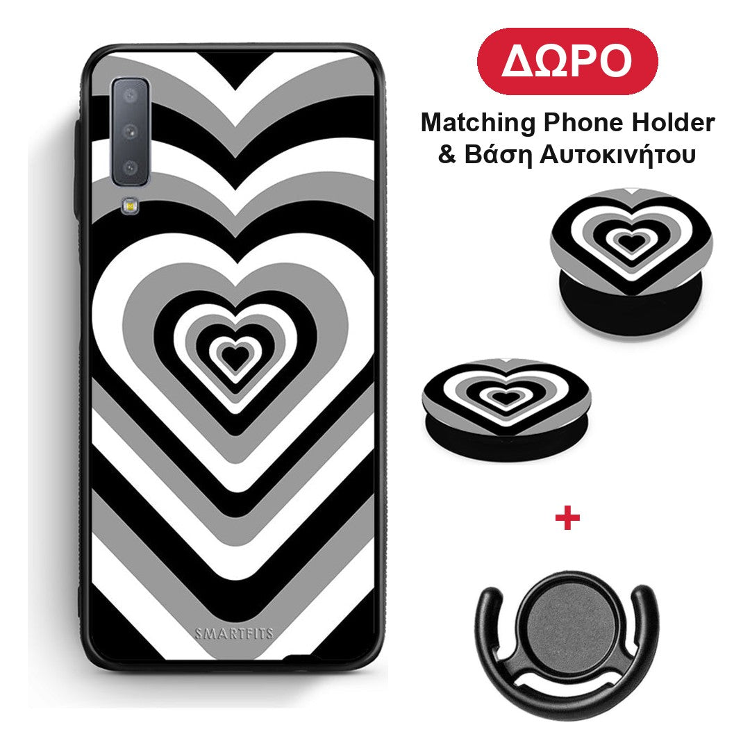 Black Hearts - Samsung Galaxy A7 2018 θήκη + Δώρο Phone Holder & Βάση Αυτοκινήτου
