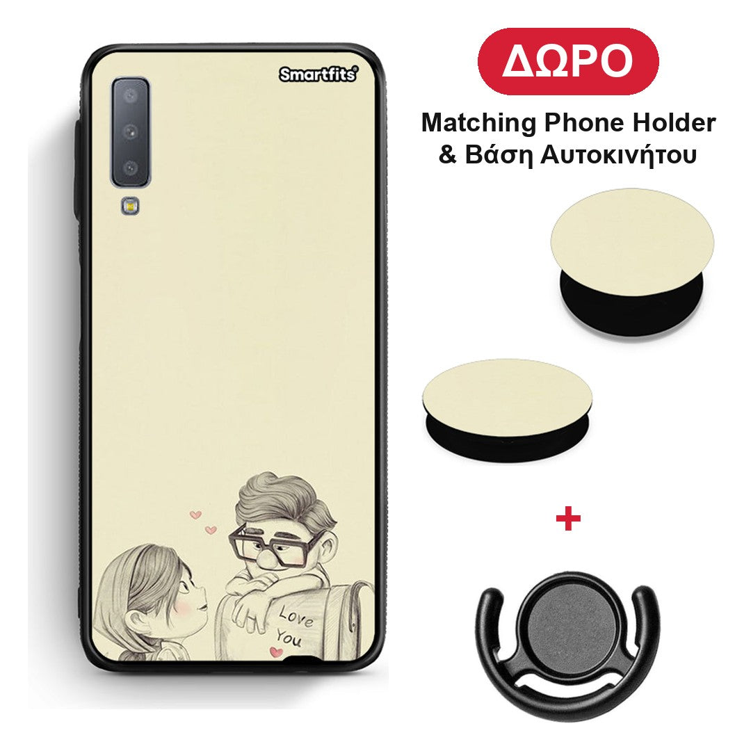 Carl And Ellie - Samsung Galaxy A7 2018 θήκη + Δώρο Phone Holder & Βάση Αυτοκινήτου