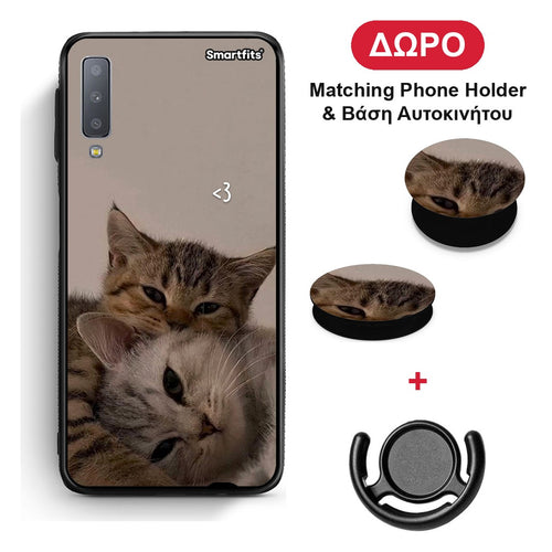 Cats In Love - Samsung Galaxy A7 2018 θήκη + Δώρο Phone Holder & Βάση Αυτοκινήτου