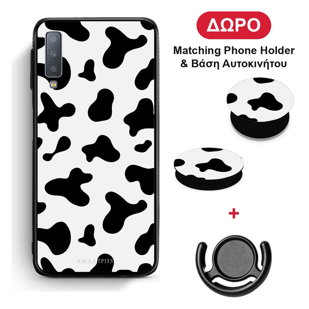 Cow Print - Samsung Galaxy A7 2018 θήκη + Δώρο Phone Holder & Βάση Αυτοκινήτου