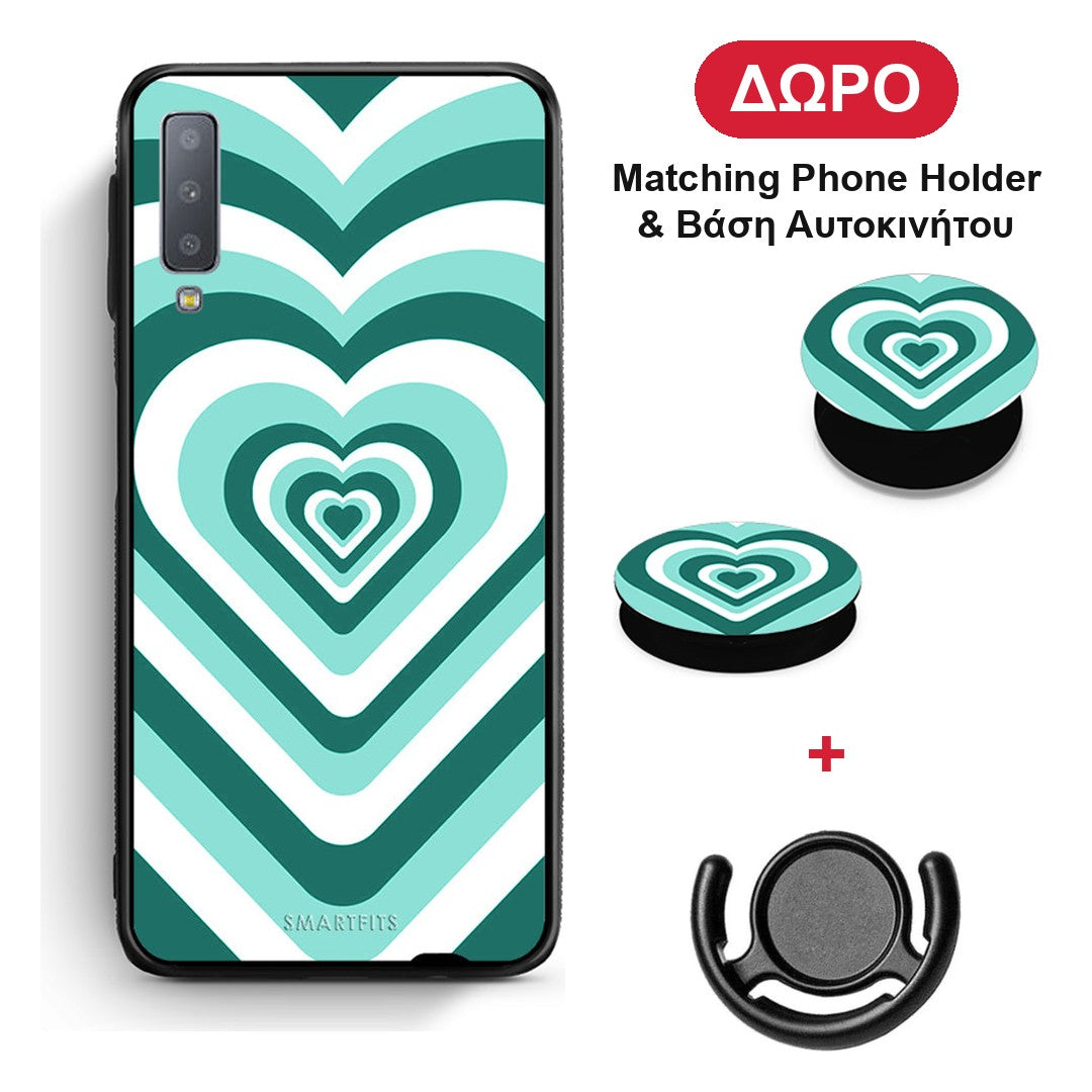 Green Hearts - Samsung Galaxy A7 2018 θήκη + Δώρο Phone Holder & Βάση Αυτοκινήτου