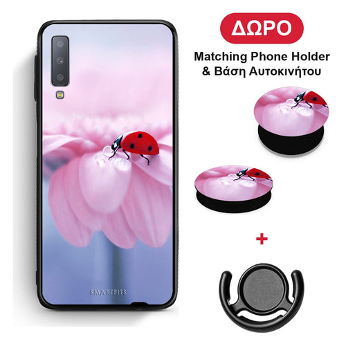 Ladybug Flower - Samsung Galaxy A7 2018 θήκη + Δώρο Phone Holder & Βάση Αυτοκινήτου