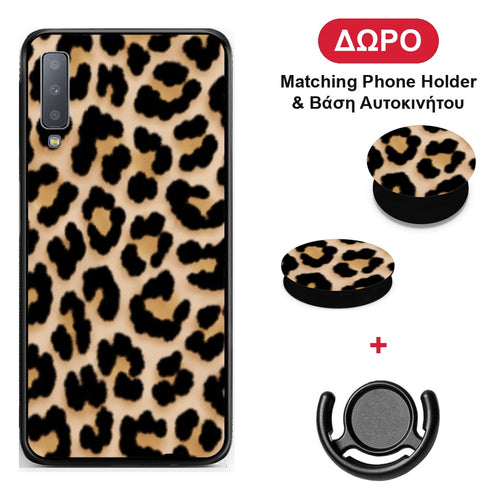 Leopard Print Tan Small - Samsung Galaxy A7 2018 θήκη + Δώρο Phone Holder & Βάση Αυτοκινήτου