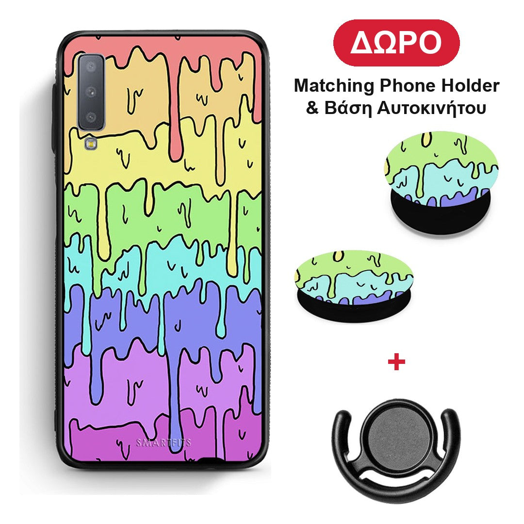 Melting Rainbow - Samsung Galaxy A7 2018 θήκη + Δώρο Phone Holder & Βάση Αυτοκινήτου