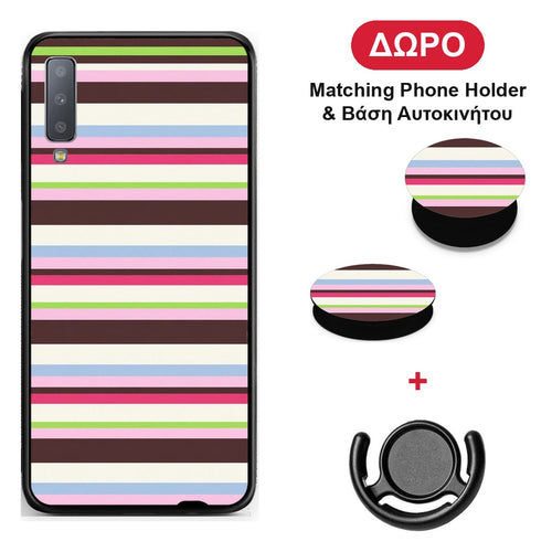 Multicolour Horizontal Stripes - Samsung Galaxy A7 2018 θήκη + Δώρο Phone Holder & Βάση Αυτοκινήτου
