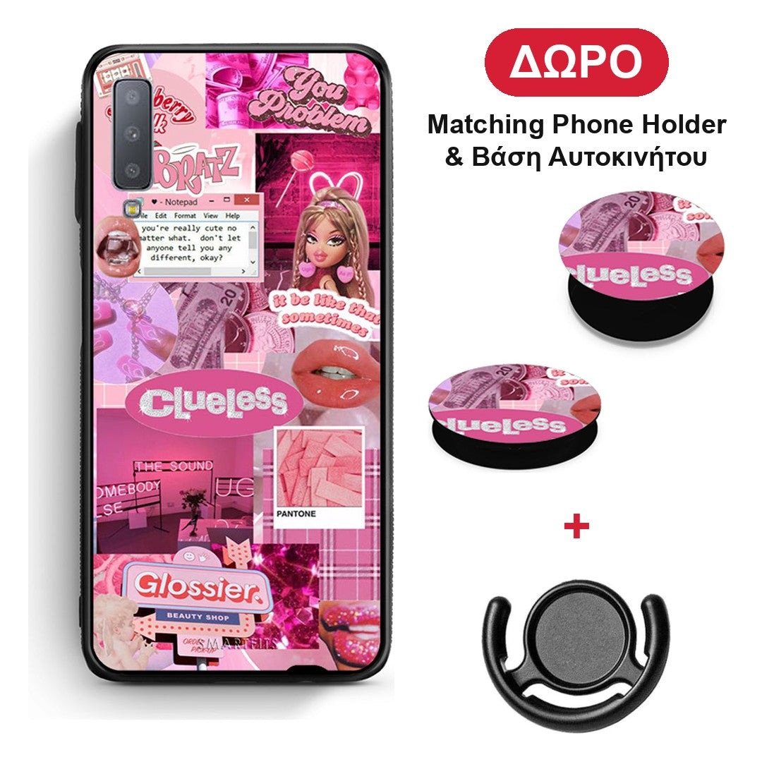 Pink Love - Samsung Galaxy A7 2018 θήκη + Δώρο Phone Holder & Βάση Αυτοκινήτου