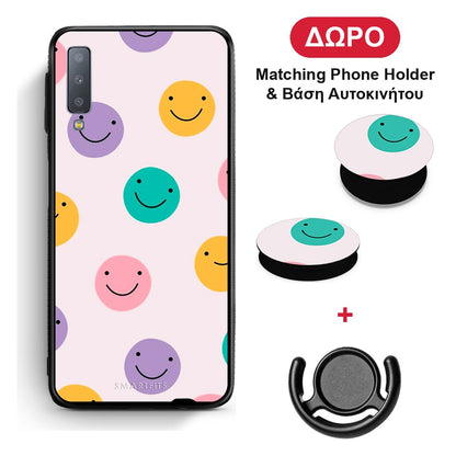Smiley Faces - Samsung Galaxy A7 2018 θήκη + Δώρο Phone Holder & Βάση Αυτοκινήτου
