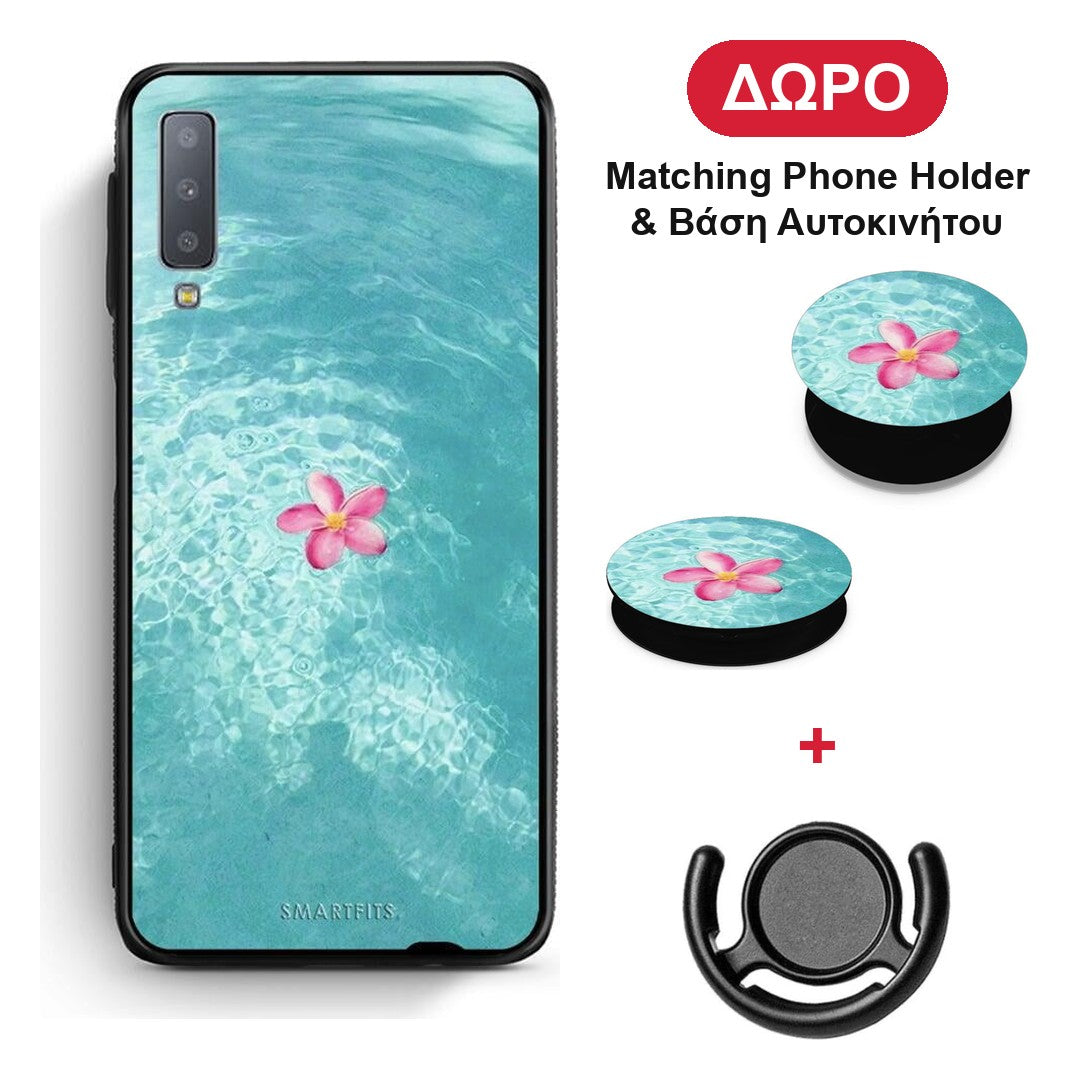 Water Flower - Samsung Galaxy A7 2018 θήκη + Δώρο Phone Holder & Βάση Αυτοκινήτου