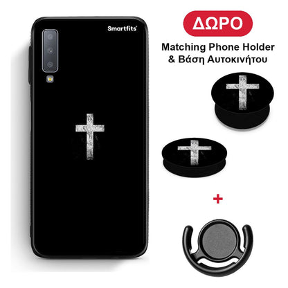 White Cross - Samsung Galaxy A7 2018 θήκη + Δώρο Phone Holder & Βάση Αυτοκινήτου