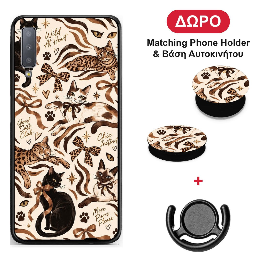Wild Cats and Animal Print Collage - Samsung Galaxy A7 2018 θήκη + Δώρο Phone Holder & Βάση Αυτοκινήτου