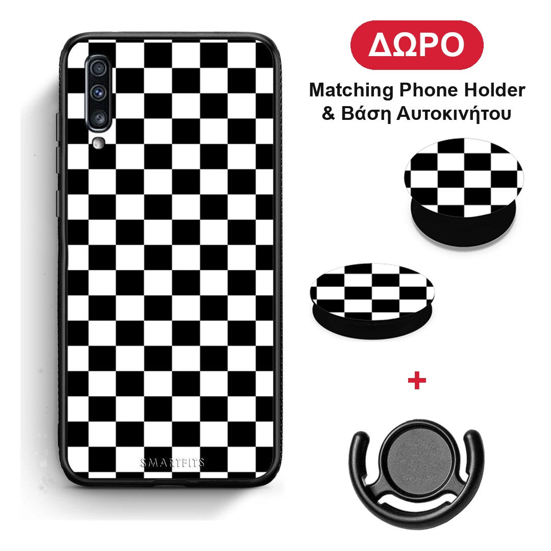 Geometric Squares - Samsung Galaxy A70 θήκη + Δώρο Phone Holder & Βάση Αυτοκινήτου