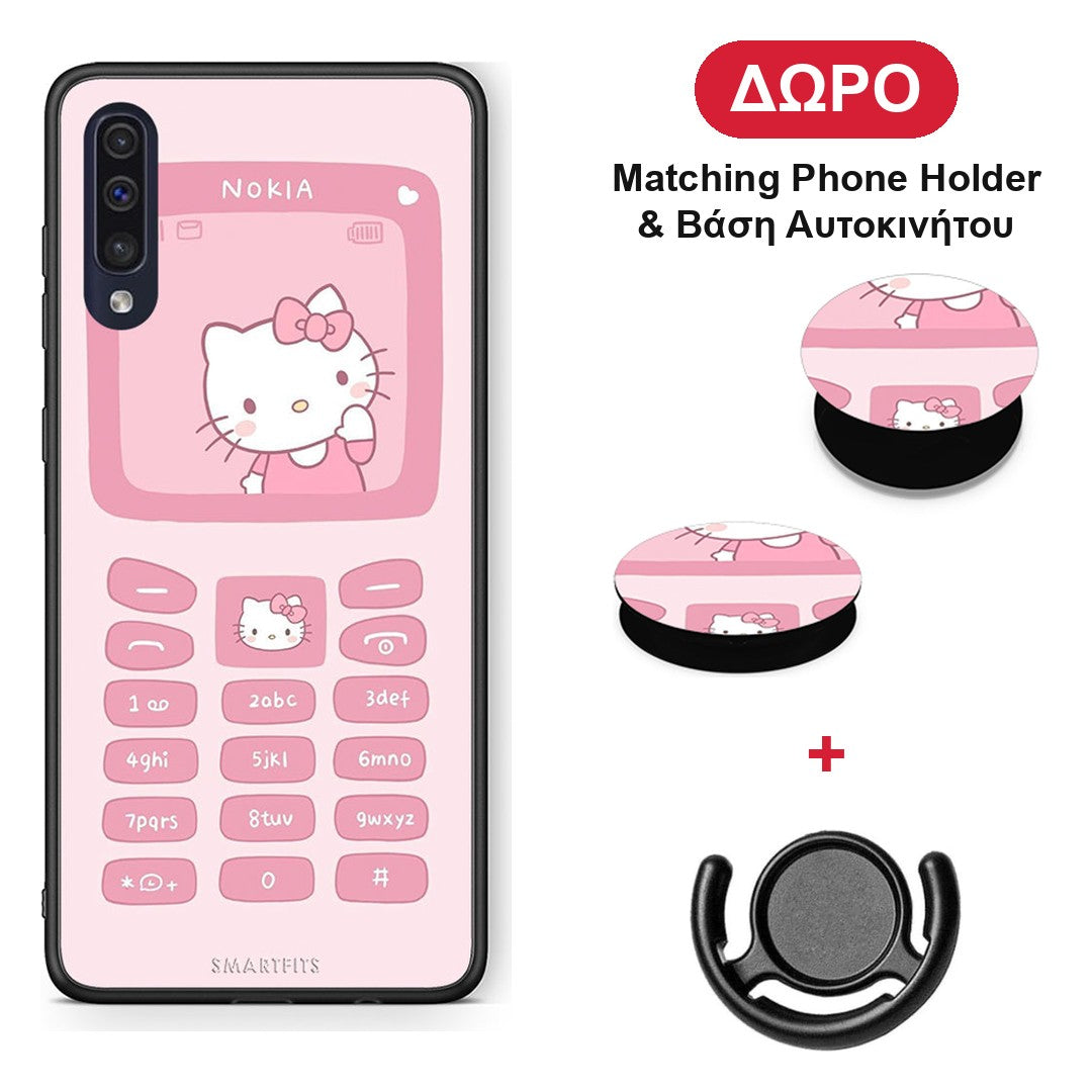 Hello Kitten - Samsung Galaxy A70 θήκη + Δώρο Phone Holder & Βάση Αυτοκινήτου