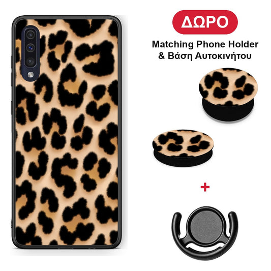 Leopard Print Tan Large - Samsung Galaxy A70 θήκη + Δώρο Phone Holder & Βάση Αυτοκινήτου