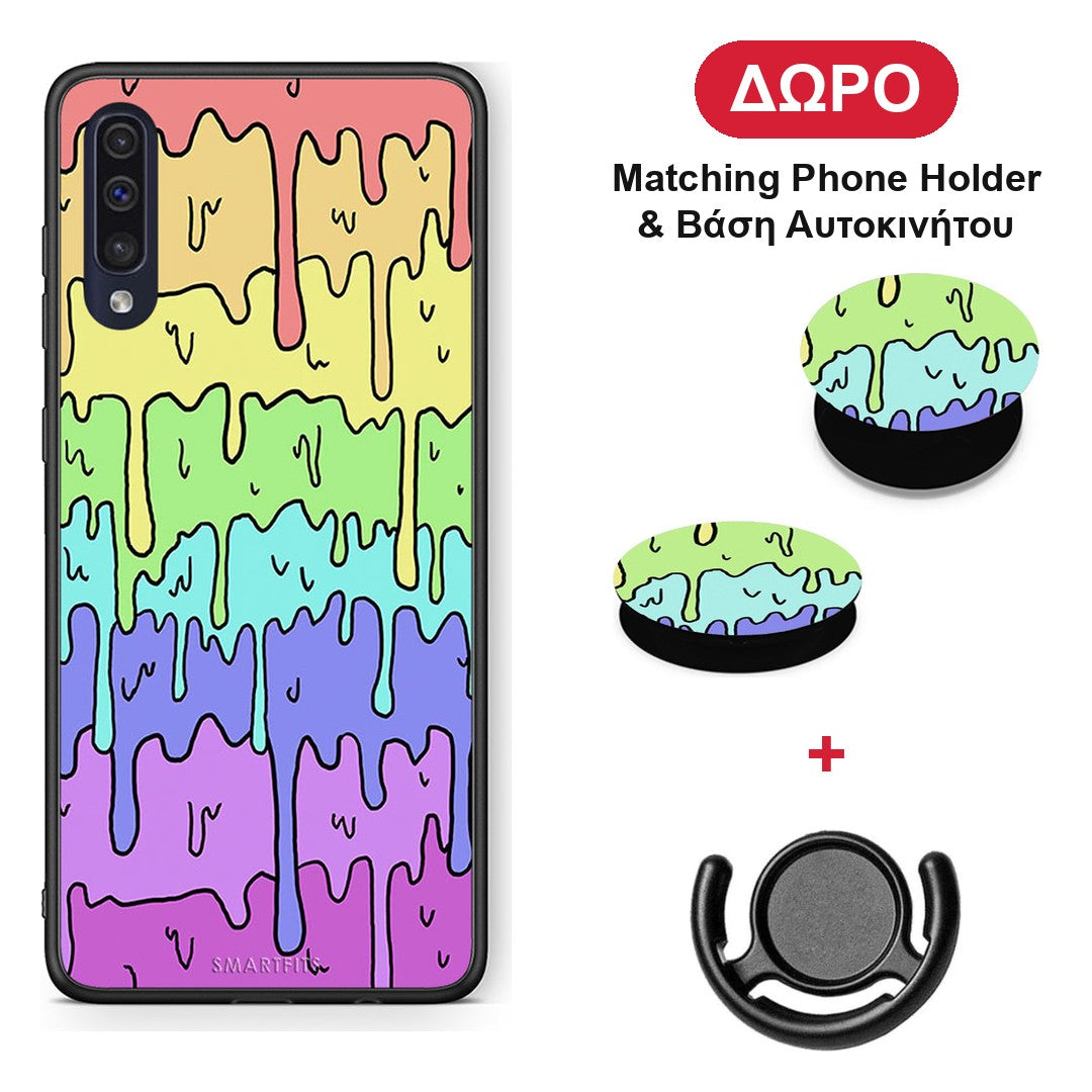 Melting Rainbow - Samsung Galaxy A70 θήκη + Δώρο Phone Holder & Βάση Αυτοκινήτου