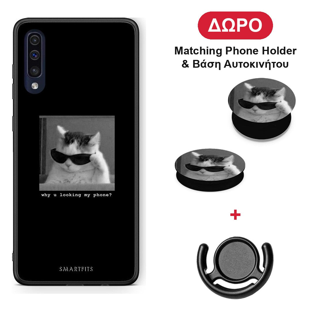 Meme Cat - Samsung Galaxy A70 θήκη + Δώρο Phone Holder & Βάση Αυτοκινήτου