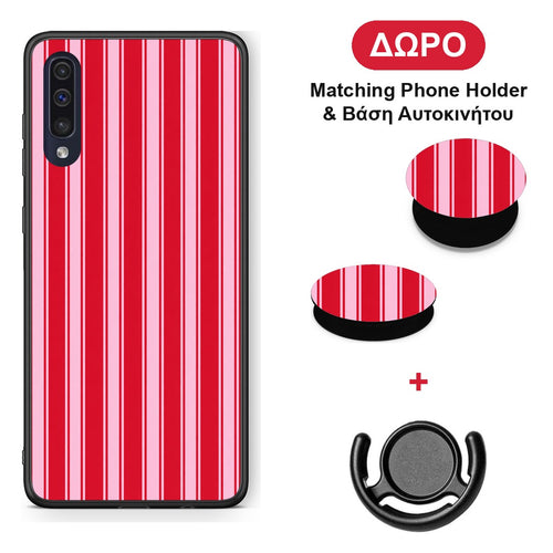 Red and Pink Vertical Pinstripes - Samsung Galaxy A70 θήκη + Δώρο Phone Holder & Βάση Αυτοκινήτου