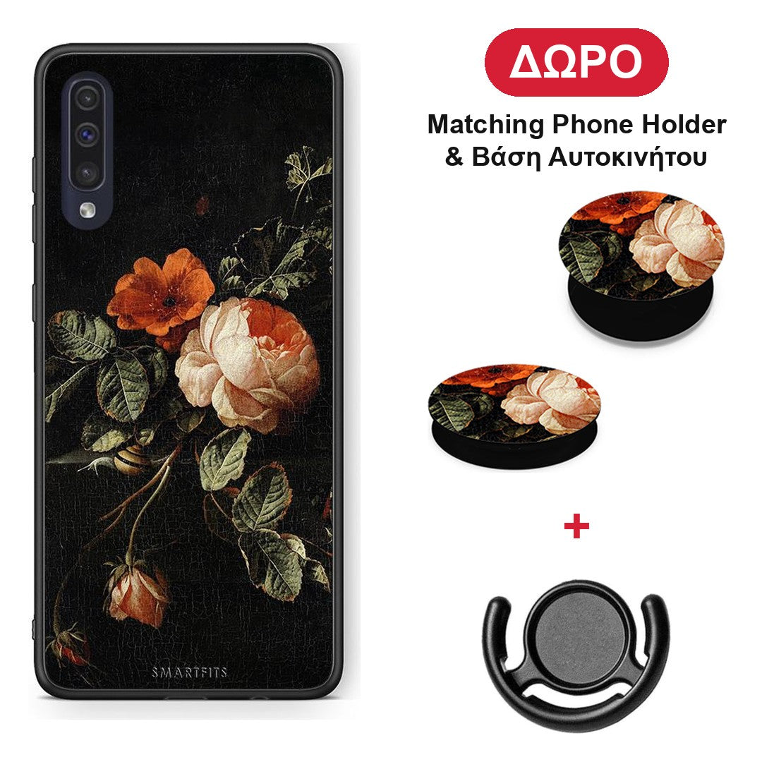 Vintage Roses - Samsung Galaxy A70 θήκη + Δώρο Phone Holder & Βάση Αυτοκινήτου