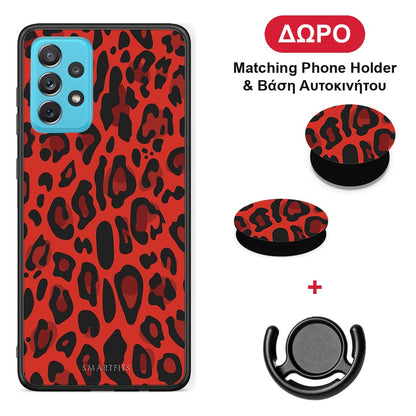 Animal Red Leopard - Samsung Galaxy A72 θήκη + Δώρο Phone Holder & Βάση Αυτοκινήτου