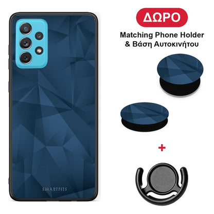 Geometric Blue Abstract - Samsung Galaxy A72 θήκη + Δώρο Phone Holder & Βάση Αυτοκινήτου
