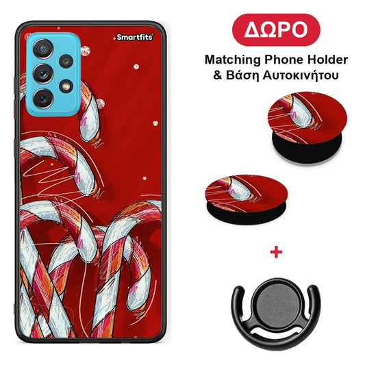 Candy Cane - Samsung Galaxy A72 θήκη + Δώρο Phone Holder & Βάση Αυτοκινήτου