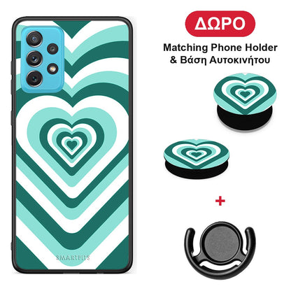 Green Hearts - Samsung Galaxy A72 θήκη + Δώρο Phone Holder & Βάση Αυτοκινήτου