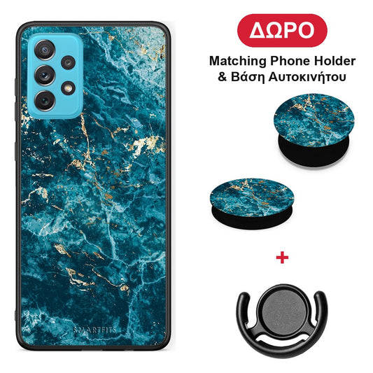 Marble Blue - Samsung Galaxy A72 θήκη + Δώρο Phone Holder & Βάση Αυτοκινήτου
